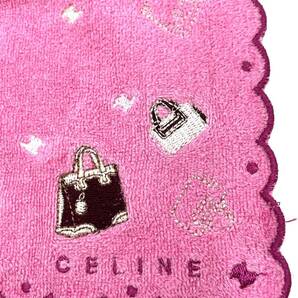 CELINE セリーヌ ハンカチ　ハンドタオル　ピンク　バッグ刺繍　27×27