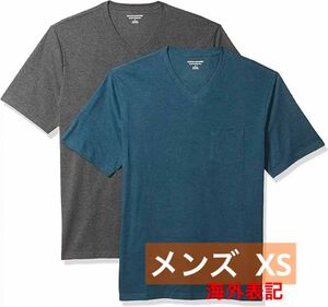 メンズ 2枚組 VネックTシャツ ネイビー グレー シンプル 半袖 レギュラーフィット 夏 初夏 インナー カジュアル 涼しい