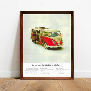 フォルクスワーゲン バス タイプⅡ 広告 ポスター 1960年代 アメリカ ヴィンテージ 【額付】 #012