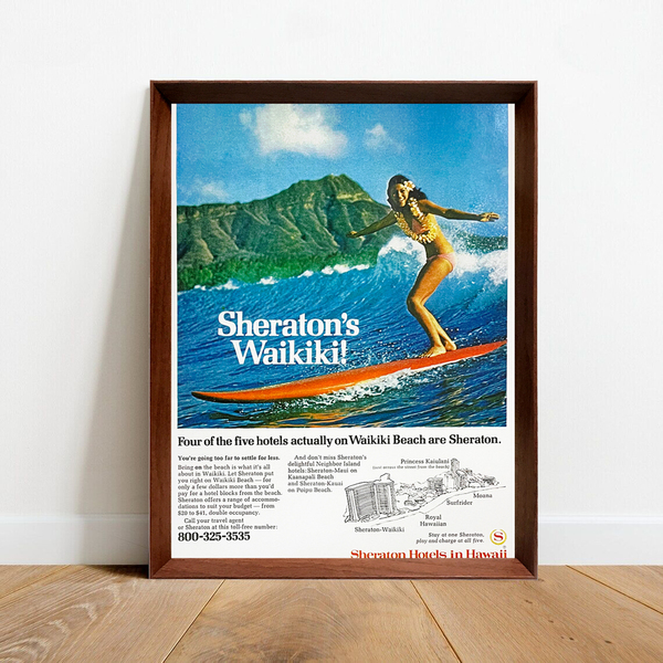  ハワイ サーフィン 広告 ポスター 1960年代 アメリカ ヴィンテージ 【額付】