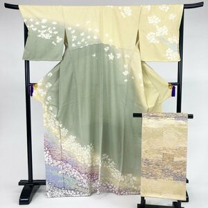 1円～ 訪問着 帯セット 滝泰 花柄 絞り ぼかし 格子 金糸 正絹 グリーン 身丈170cm 帯丈456cm 裄丈71cm y194-2354733【Y商品】和装 着物 10