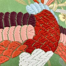 【値下げ】袋帯 唐織 枝垂桜尾長鳥文 若松華揺謹織 金銀糸 刺繍 鳥 鳳凰 桜 縞 グリーン ゴールド y136-2333230【Y商品】和装 着物 18_画像5