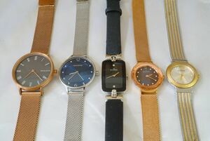 F64 SKAGEN/スカーゲン ブランド 腕時計 5点セット クォーツ メンズ レディース アクセサリー 大量 まとめて おまとめ まとめ売り 不動品