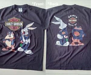 ★［ XL ］「 黒/ Taz タズ バッグスバニー x ハーレー ルーニーテューンズ モーターサイクル ビンテージスタイル プリントTシャツ 」新品