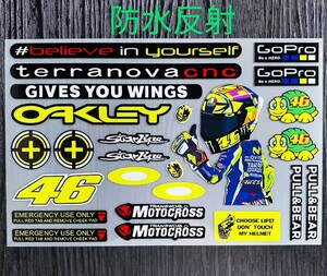 ロッシ　防水反射　ステッカー　ヘルメットステッカー　レーシングステッカー　　VR46 　MotoGP　バイクステッカー デカール。