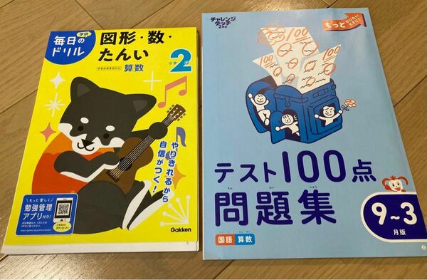 チャレンジ 2年生テスト100点問題集＋おまけ学研　毎日のドリル　図形・数・たんい　算数　2年生