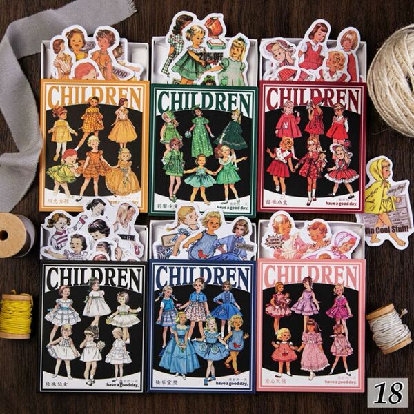 童心楽園シリーズ 6種300枚 フレーク ステッカー シール 人物 可愛い 少女 女の子 素材紙 スクラップブッキング コラージュ