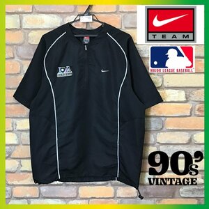 ME7-308★90’s【MLB ダイアモンドバックス×NIKE TEAM】チームロゴ ハーフジップ プルオーバージャケット【メンズ M】黒 HIPHOP USA古着