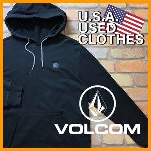 ME11-670★USA買付商品★【VOLCOM ボルコム】ワンポイントロゴ プルオーバー スウェットパーカー【M】ブラック 古着 スケボー 横乗り系