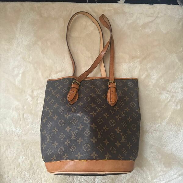 ルイヴィトン LOUIS VUITTON バケットPM モノグラム ハンドバッグ PVC レザー ブラウン