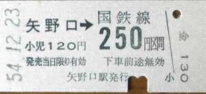 ◆南武線　矢野口→250円区間　B型硬券乗車券