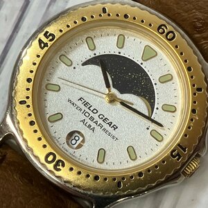 m001 T4 SEIKO セイコー QZ V338-6A60 アルバ フィールドギア シルバー文字盤 ムーンフェイズ デイト メンズ 腕時計 電池交換済 動作品