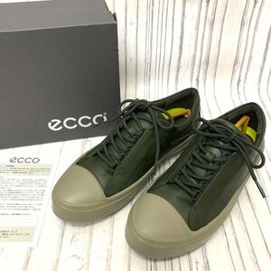 s001 F2 保管品 ecco エコー ローカットスニーカー 24.0cm レディースFLEXURE T-CAP W 221803 レースアップ カーキ色 レザー