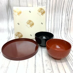 s001 J2 保管品 像彦 木製菓子皿/御盆 1枚 お椀/汁椀 2客 和食器 雑貨 皿 プレート 工芸品 漆器 九代 西村彦兵衛