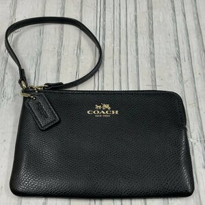 m002 H4(10) 送料385円 COACH コーチ ミニポーチ 黒 ブラック 革 レザー