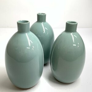 f001 N 三代 諏訪 蘇山 青磁 一輪挿し 3個セット 茶道具 花瓶 陶器 骨董品