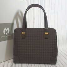 f002 2Fbag 未使用 ミラショーン mila schon ハンドバッグ 手提げバッグ 千鳥柄 ダークブラウン系 タグ付き 箱入り_画像1