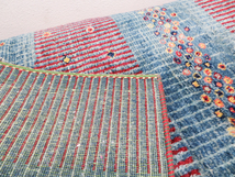 ギャッベ ラグ 120×85cm 厚み1.0cm 青系 ジュータン 絨毯 カーペット ウール 羊毛 ハンドメイド インテリア 玄関 防音 (DB03)　_画像7