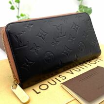 超美品 LOUIS VUITTON ヴェルニ ラウンドファスナー 長財布 ジッピーウォレット マット ブラック ブラウン 男女兼用 ヴィトン _画像1