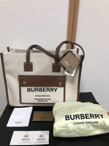 [ free shipping ]BURBERRY CANVAS SMALL 80441381 NATURAL Burberry two-tone canvas leather small freya tote bag natural 