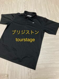 TOURSTAGEツアーステージロゴ刺繍半袖 ポロシャツ メンズ 黒 ゴルフ