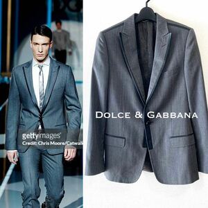 ■未使用品 Dolce&Gabbana/ドルチェ＆ガッバーナ ジャケット/ブレザー・レザー使用 ヘリンボーン 貴重 ドルガバ・D&G 44/S~M