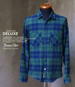 日本製 デラックス DELUXE 緑×紺 ブラックウォッチ チェック ネルシャツ M