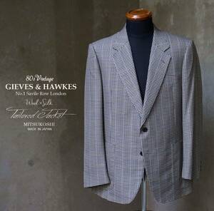 80s 日本製 英国王室御用達 ギーヴス&ホークス GIEVES&HAWKES×三越 ウール＆シルク チェック ブレザー テーラード ジャケット 94 AB M相当