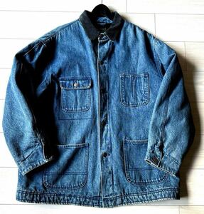 80s 90s サイズL POLO COUNTRY ポロカントリー　カバーオール　RRL デニムジャケット　ヴィンテージ インディゴ ラルフローレン　デニム