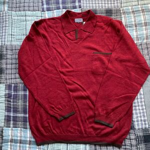 メンズセーター 襟付きタイプ　Lサイズ　落ち着いた感じの赤色×茶色