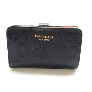 KATE SPADE ケイトスペード 二つ折り財布 L字ファスナー コンパクト財布 ブラック ピンク ボタン開閉 シンプル レディース 管理HS36103