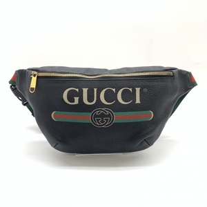 GUCCI グッチ 530412 ヴィンテージロゴ ボディバッグ ショルダー ウエストバッグ レザー ブラック×グリーン×レッド 管理RT36204