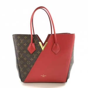 LOUIS VUITTON ルイヴィトン M40459 キモノMM モノグラム ブラウン レッド 赤 レザー トートバッグ ショルダー レディース 管理RT36262