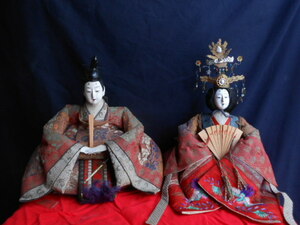 【ここ】 時代雛人形大　桃の節句　お内裏様お姫様時代刺繍　江戸～明治