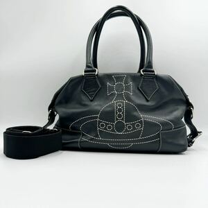 1円 【極美品】 vivienne westwood ヴィヴィアンウエストウッド ボストンバッグ トートバッグ ハンド 2way オーブステッチ レザー 黒 