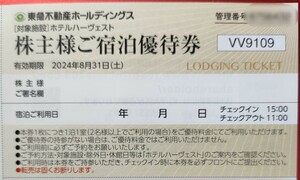 即決♪8/31迄 東急不動産株主優待券株主様ご宿泊優待券1枚 東急ホテルハーヴェスト ハーベスト 箱根翡翠有馬六彩京都鷹峯ほか