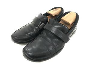 T12/520 PRADA プラダ マジックテープ ローファー シューズ 靴 8 1/2 シルバー金具 ブラック