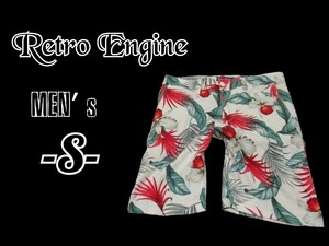 メンズS◇RETRO ENGINE◇リネン混ボタニカル柄ショートパンツ