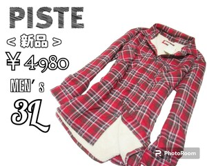 新品メンズ3L◇PISTE◇裏地起毛ネルシャツ 赤系