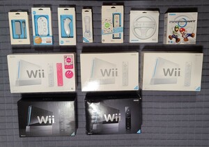 Wii本体5台セット+リモコン・コントローラー・ハンドルほか　(動作未確認)