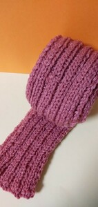マフラー　レンガ色　ゴム編み　空気を含みやすくあったか　手編み　ハンドメイド　ウール混