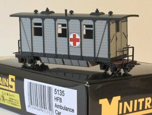 亜鉄社★新品★KATO(HOナロー MINITRAINS) 品番5135、ドイツ陸軍野戦鉄道 病院車 (HFB Ambulance Car)、1輌