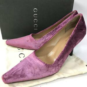 g51 良品 GUCCI グッチ ベルベット レザー パンプス ベロア ハイヒール ピンク ヴィンテージ 正規品 38C イタリア製 シューズ 