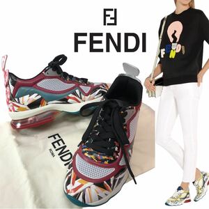 g87 良品 FENDI フェンディ メッシュ×レザー グラフィック スニーカー マルチカラー シューズ 35 イタリア製 8E 5160 レディース 正規品