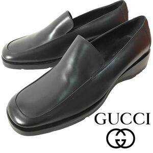 g98 GUCCI グッチ レザー ローファー スリッポン ビジネスシューズ 黒 ブラック 革靴 パンプス レザーシューズ イタリア製 38 正規品