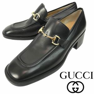 g231 GUCCI グッチ ホースビット レザー ローファー シューズ パンプス ビジネス フォーマル ゴールド金具 35 イタリア製 正規品 ブラック