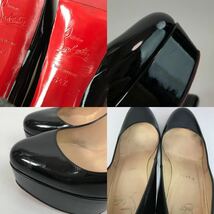 g244 Christian Louboutin クリスチャン ルブタン エナメル パンプス パテントレザー ハイヒール ピンヒールブラック 黒 34.5 正規品_画像8