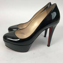 g244 Christian Louboutin クリスチャン ルブタン エナメル パンプス パテントレザー ハイヒール ピンヒールブラック 黒 34.5 正規品_画像3