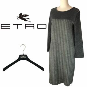 g269 未使用 ETRO エトロ ニットワンピース 長袖 ワンピース グレー 44 イタリア製 ハンガー付き レディース 正規品