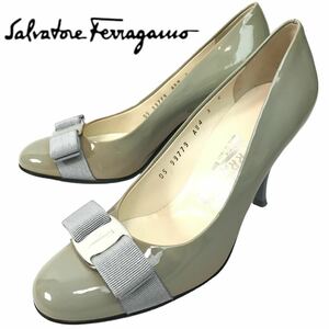 g339 Salvatore Ferragamo サルヴァトーレフェラガモ エナメル パンプス ヴァラリボン パテントレザー ハイヒール 5C 正規品 イタリア製